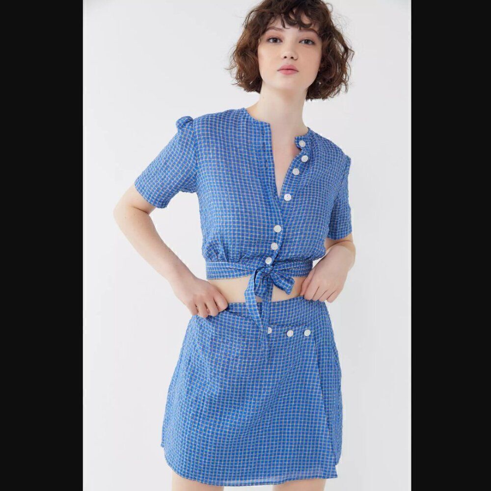 NWT The East Order Mahlia Plaid Wrap Mini Skirt in Cobalt | size S *SKIRT ONLY*